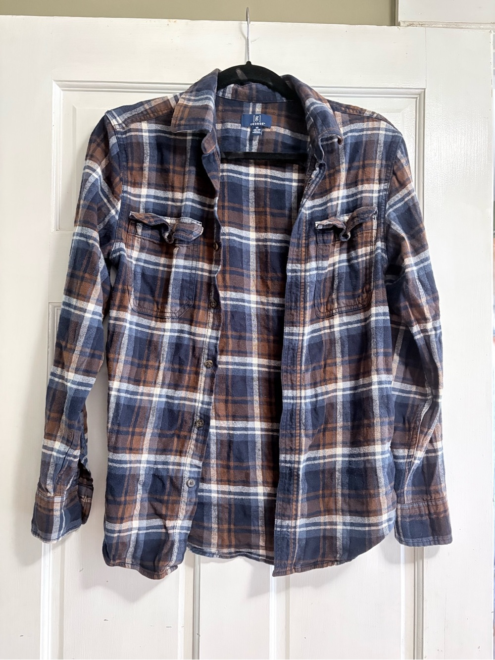 George Blue and Brown Plaid Button-Down Shirt